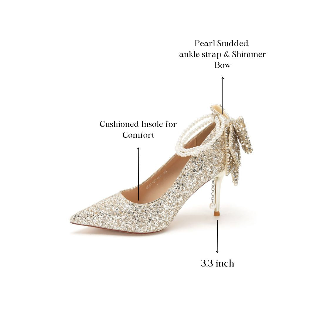 Gold Shimmer Bridal Heel With Back Bow
