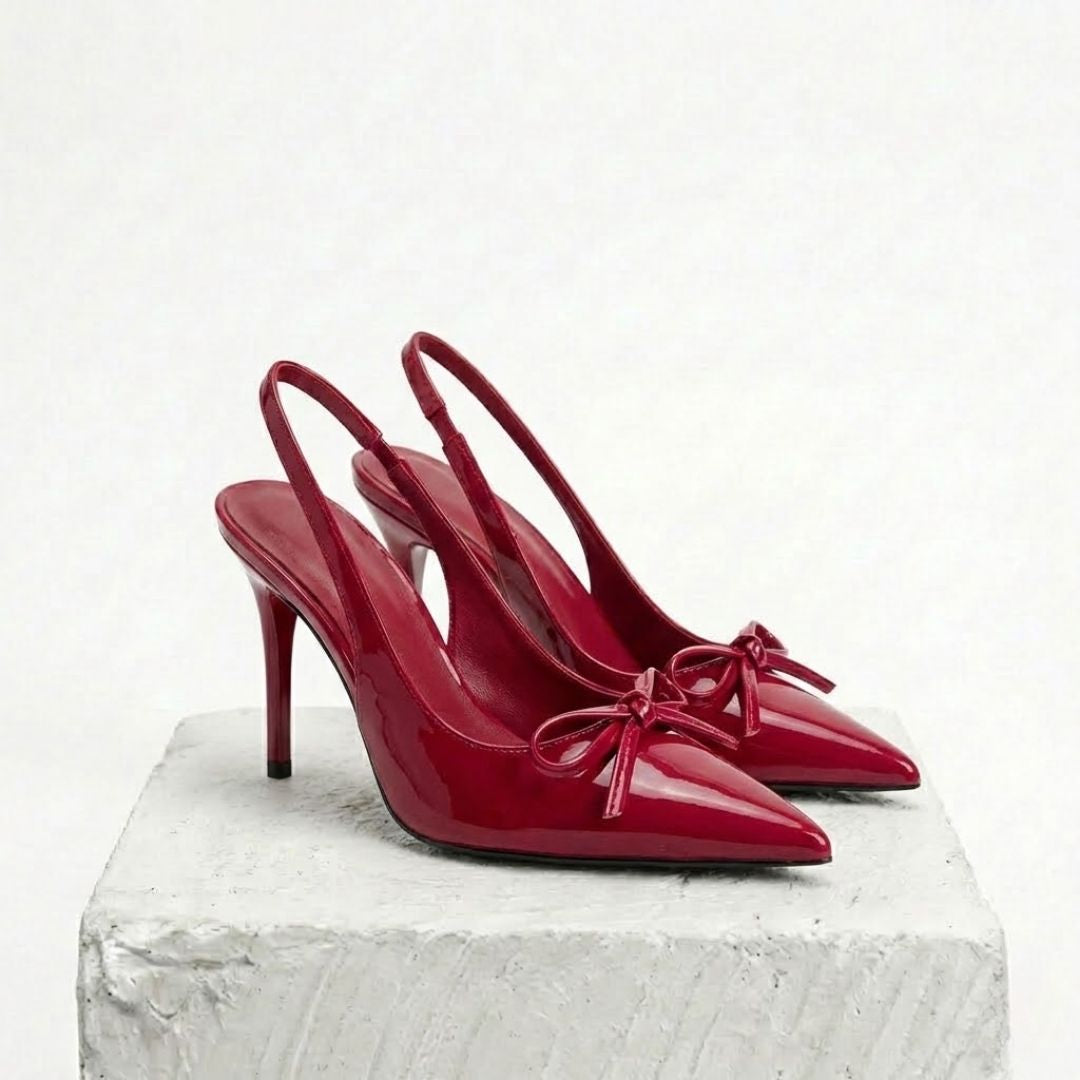 Red high-Party heel with a bow 