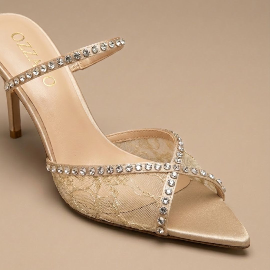 Beige/Gold high-Party heelwith crystal straps 