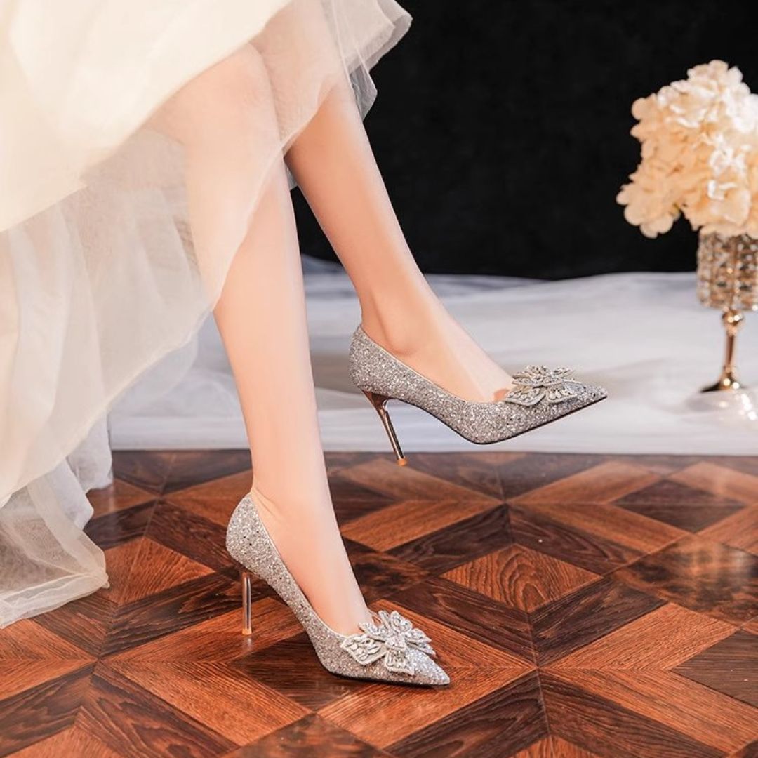 Malika(Silver) — Silver Bridal & Wedding Heels | Ozzaro