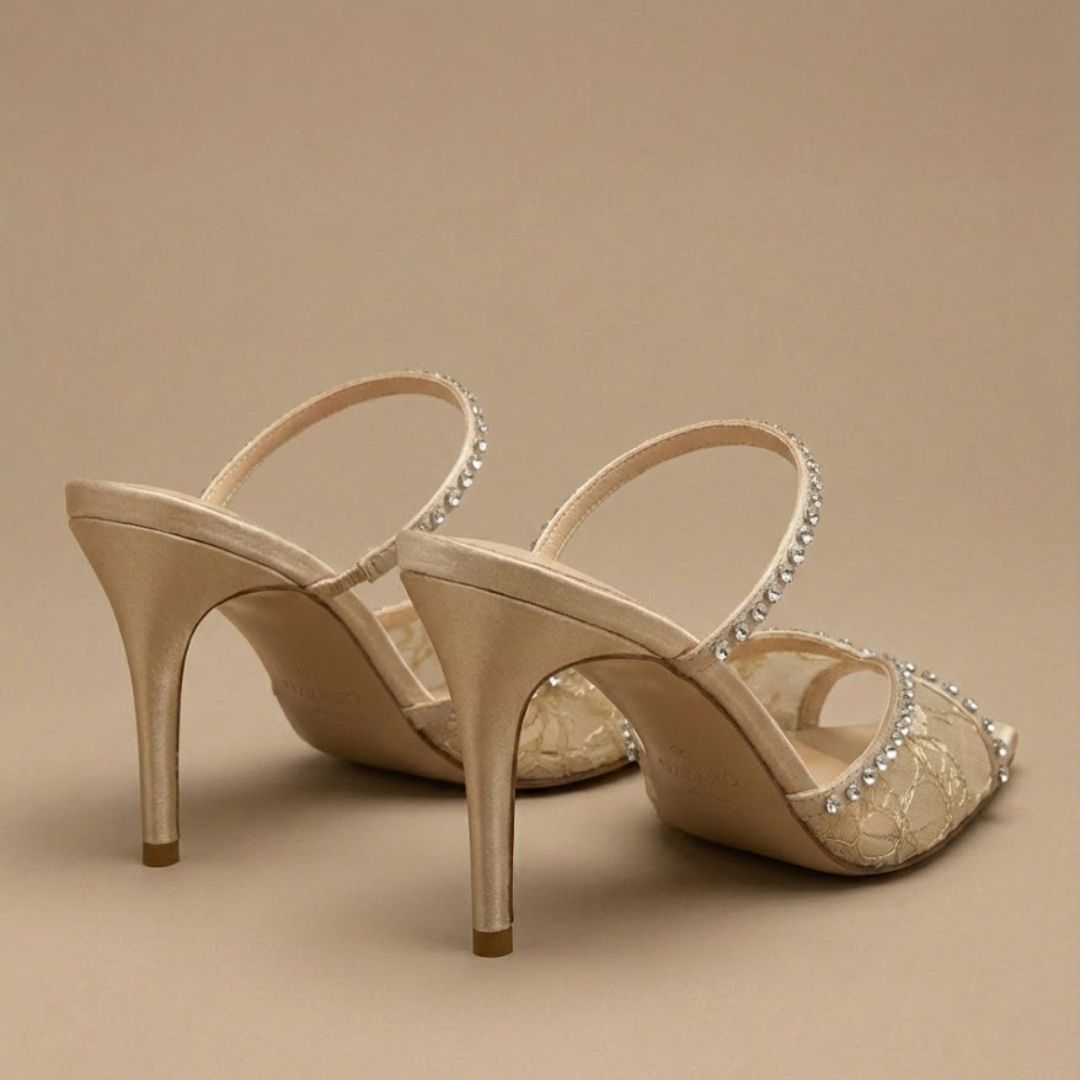 Beige/Gold high-Party heelwith crystal straps 