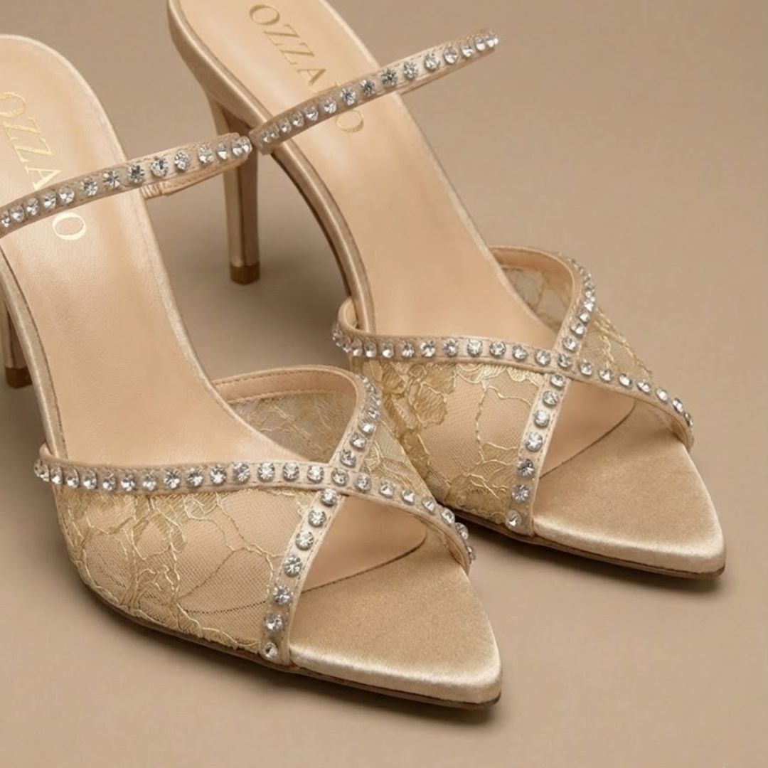 Beige/Gold high-Party heelwith crystal straps 