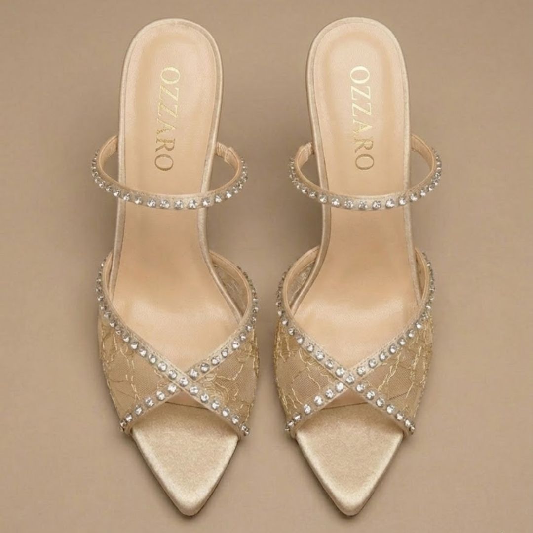 Beige/Gold high-Party heelwith crystal straps 