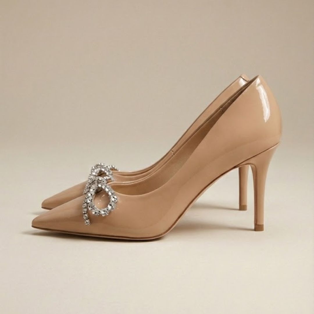 Beige high-Party heel with a decorative bow 