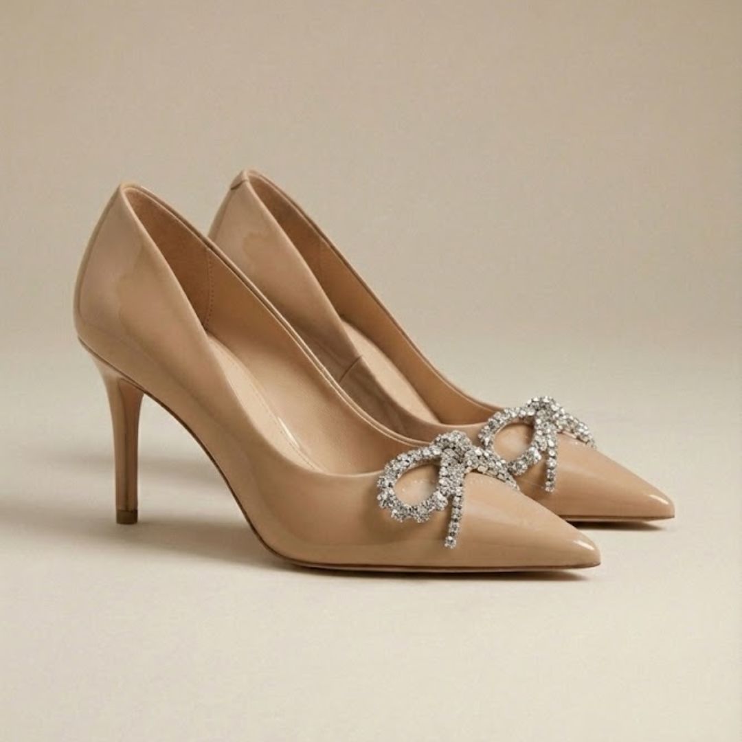Beige high-Party heel with a decorative bow 