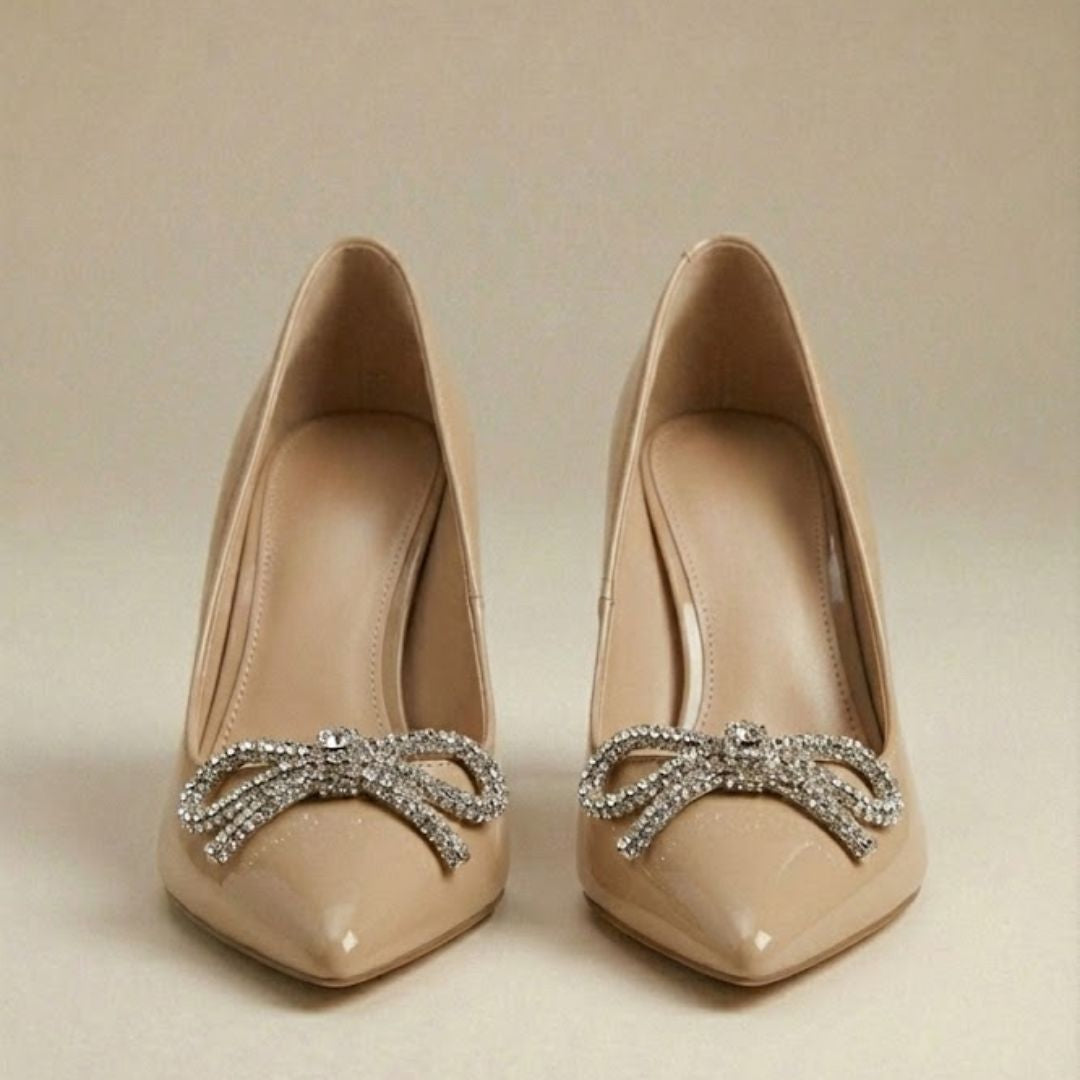 Beige high-Party heel with a decorative bow 