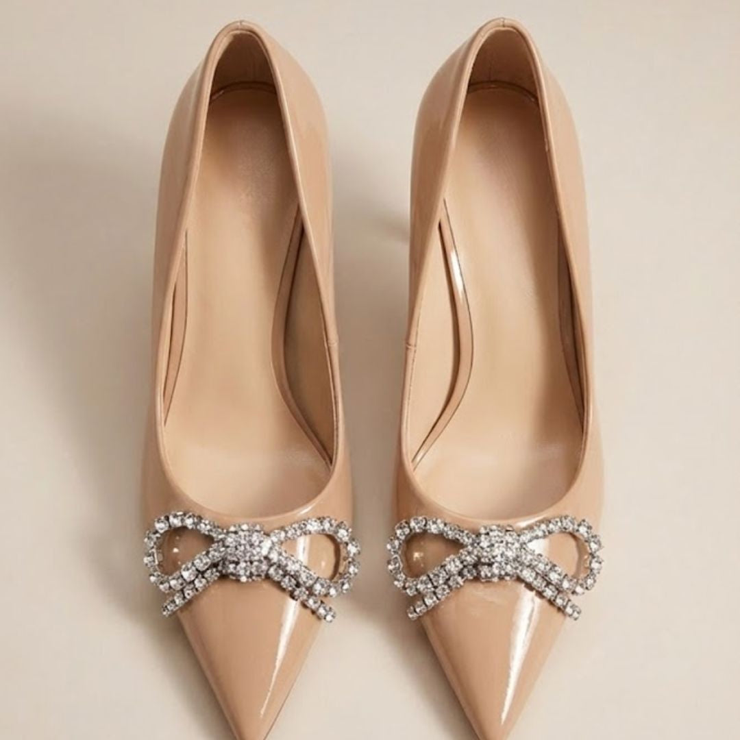 Beige high-Party heel with a decorative bow 