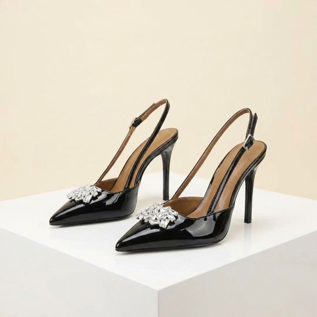 Black high-party heel with crystals 