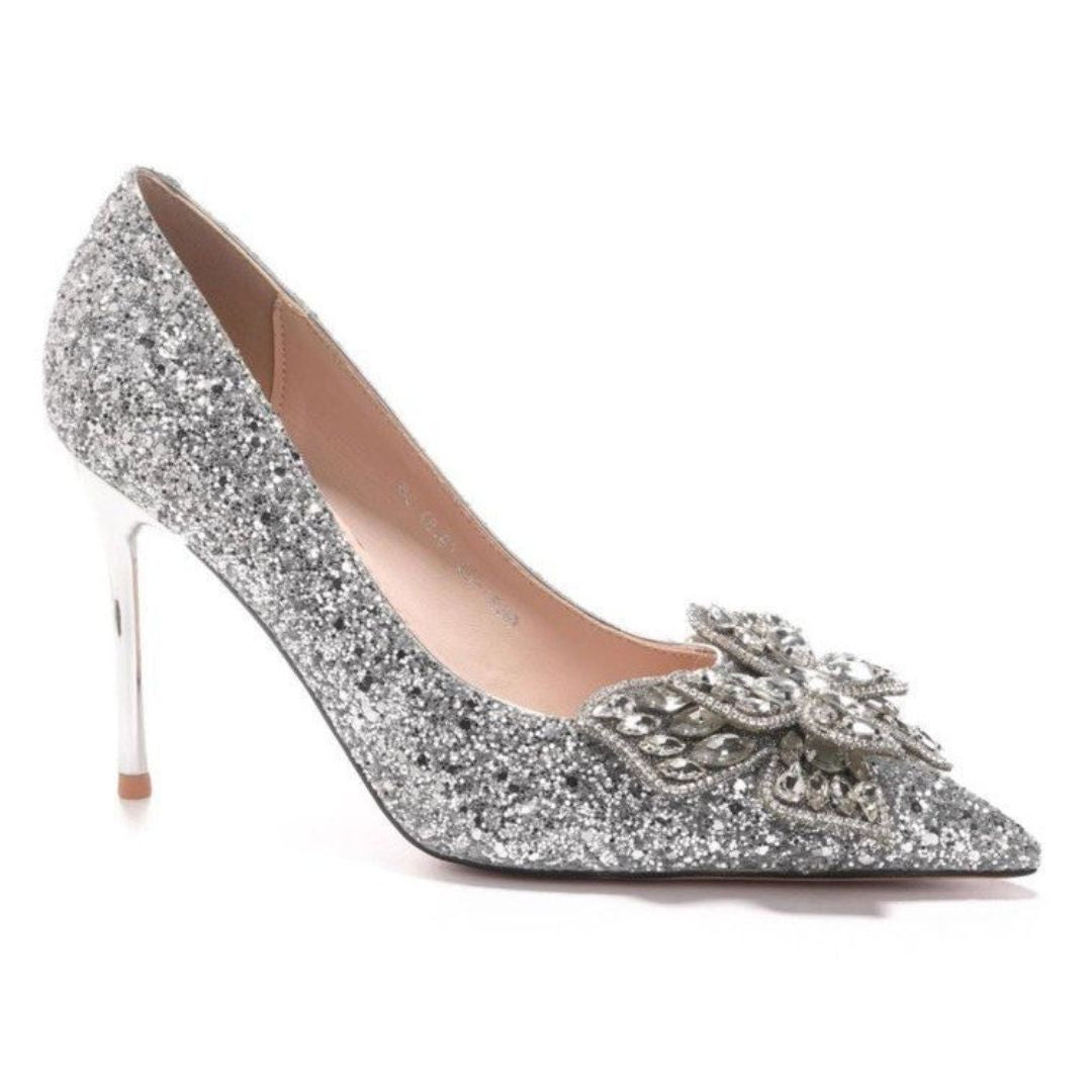 Malika(Silver) — Silver Bridal & Wedding Heels | Ozzaro
