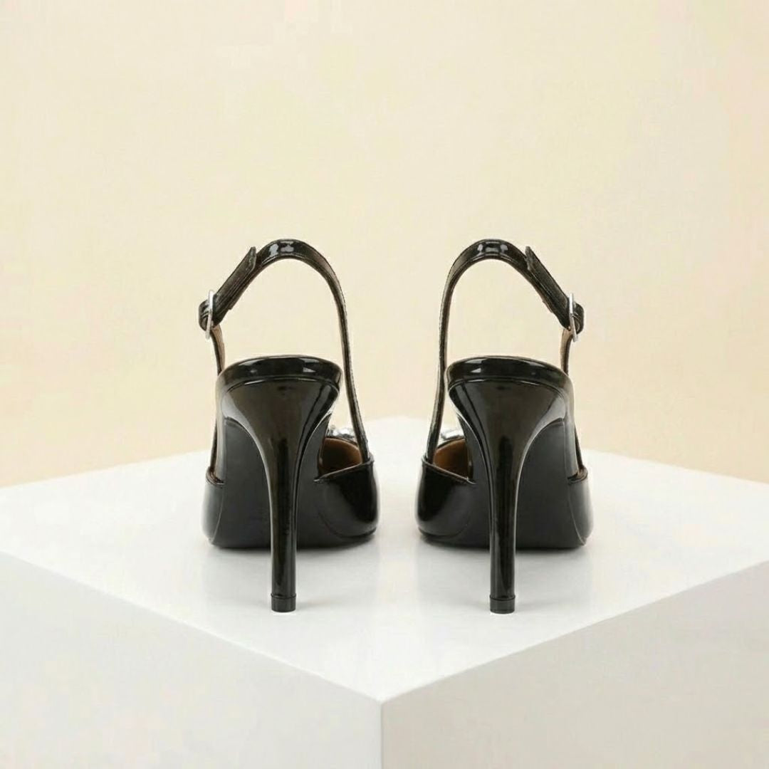Black high-party heel with crystals 