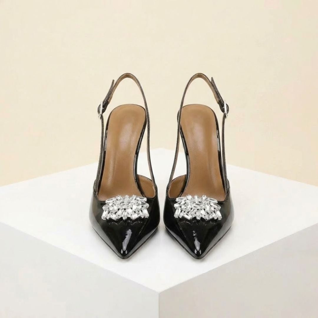 Black high-party heel with crystals 
