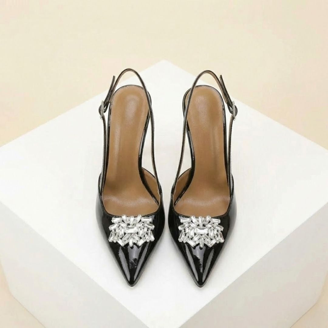 Black high-party heel with crystals 