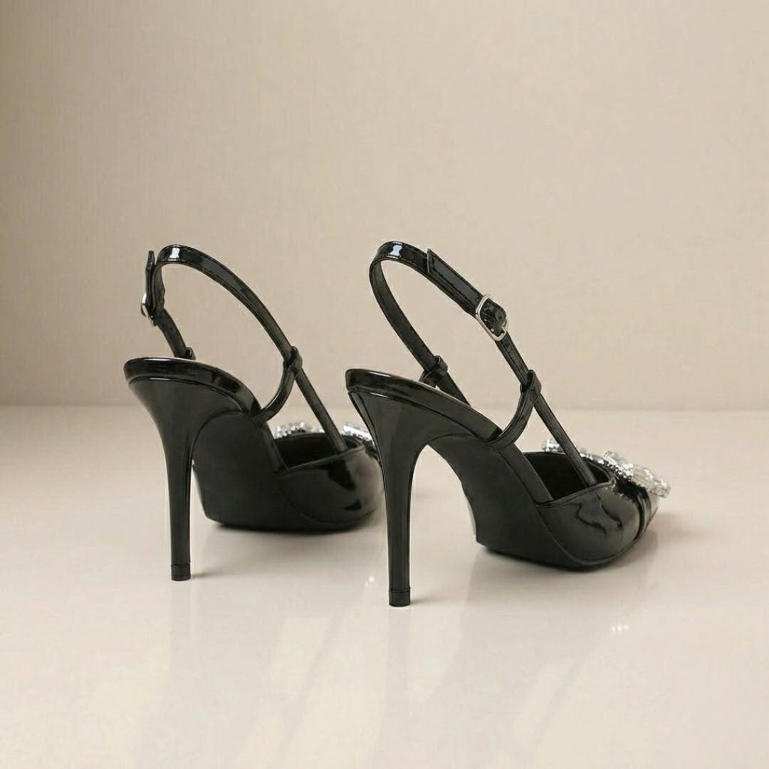 Black high-party heel with crystal buckles 