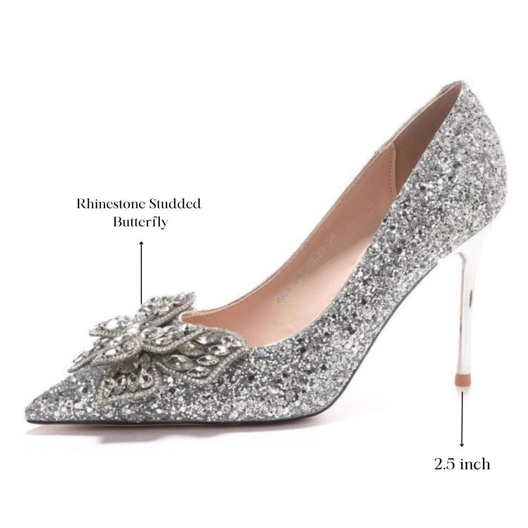 Malika(Silver) — Silver Bridal & Wedding Heels | Ozzaro