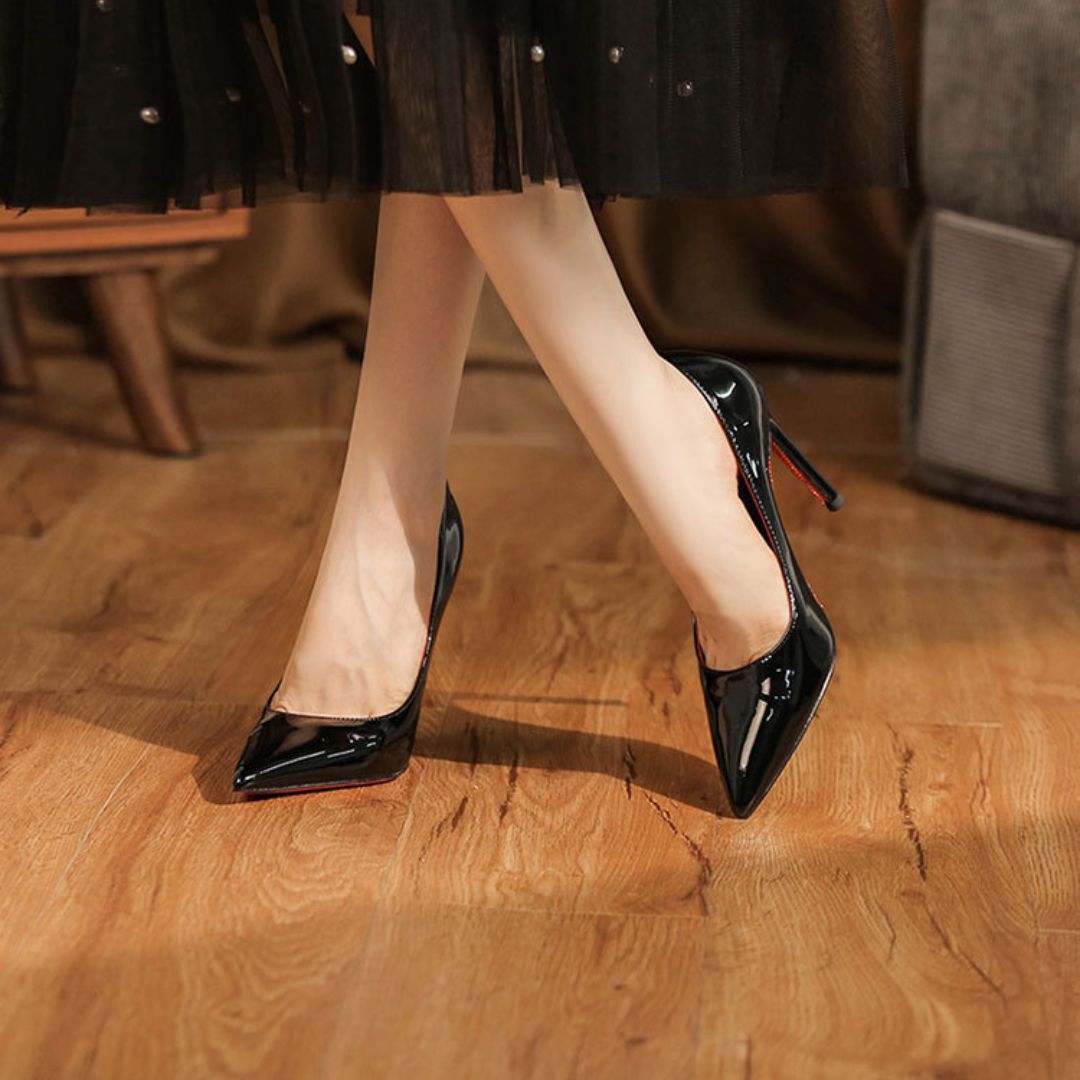 The Final Walk — Black Patent Stiletto Party Heels  | Ozzaro