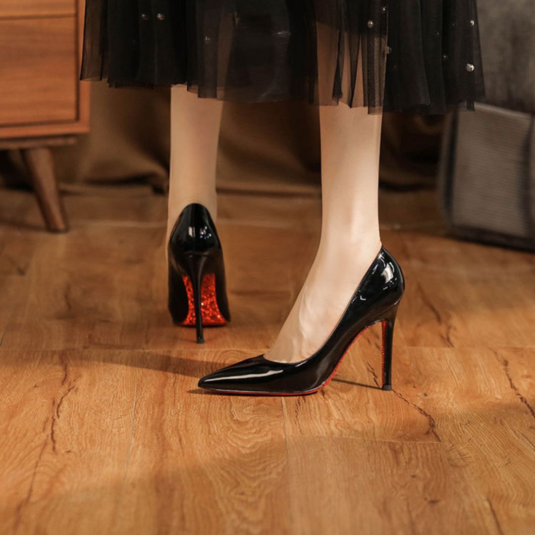 The Final Walk — Black Patent Stiletto Party Heels  | Ozzaro