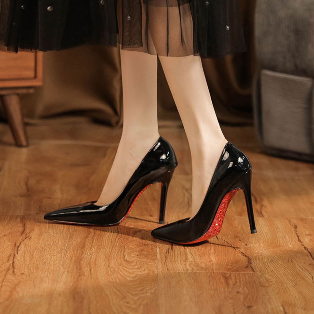 The Final Walk — Black Patent Stiletto Party Heels  | Ozzaro