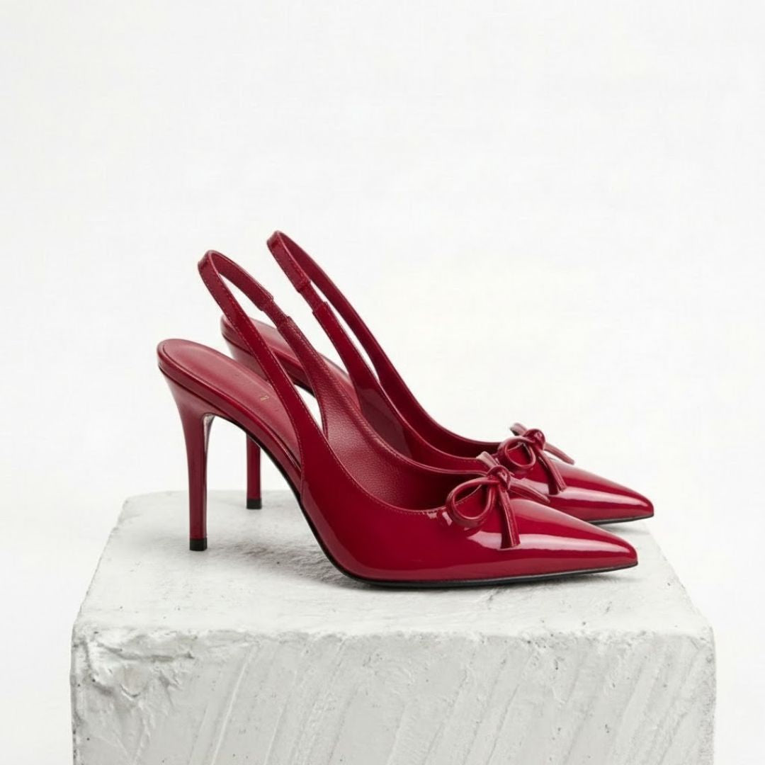 Red high-Party heel with a bow 