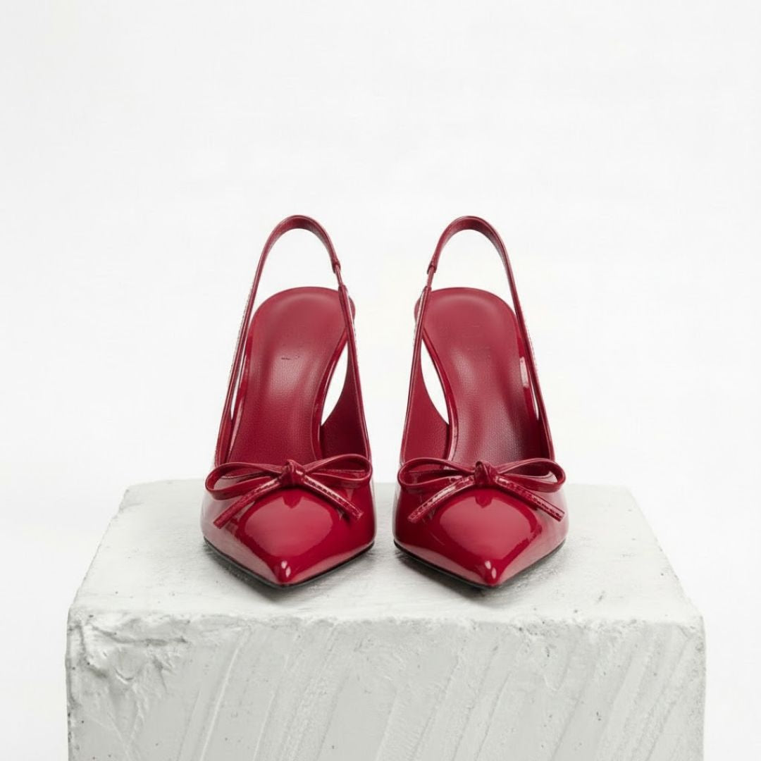 Red high-Party heel with a bow 
