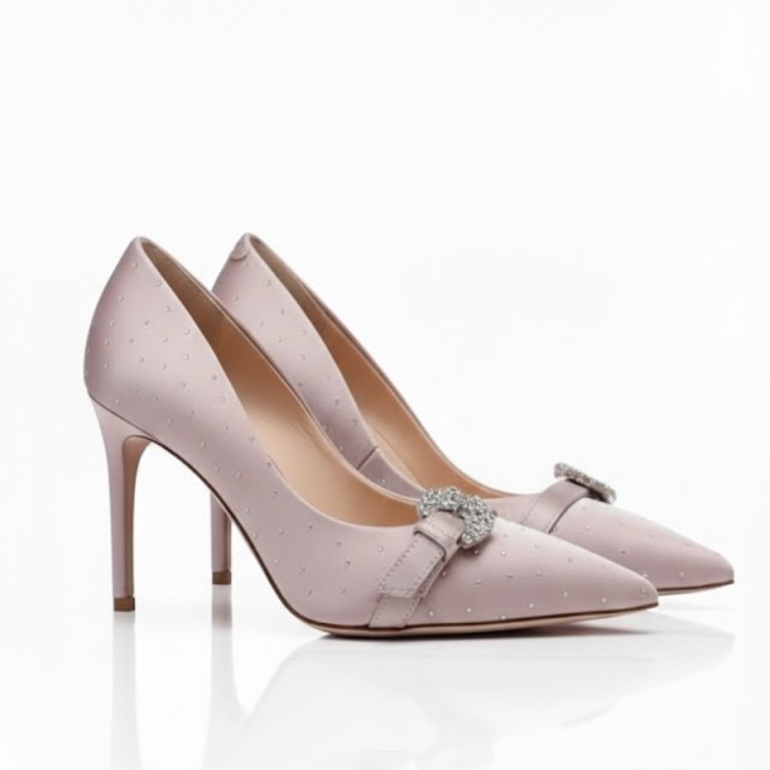 Pink high- Party heel with a decorative bow 