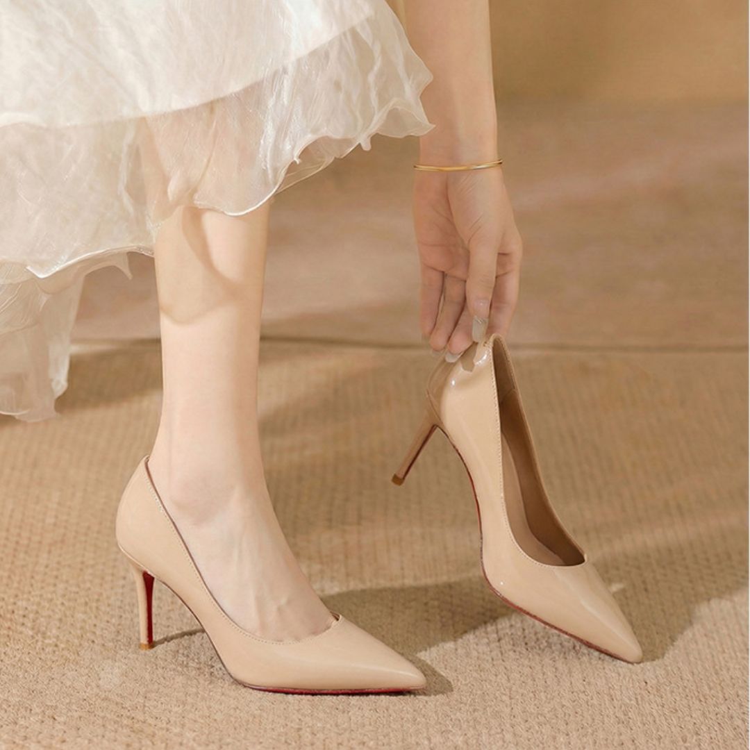 Ozzaro Elegant Mood – nude block office heel with red sole for Indian women