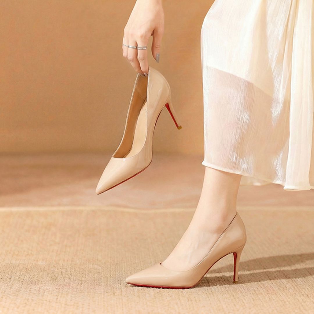 Ozzaro Elegant Mood – nude patent block heel side view India