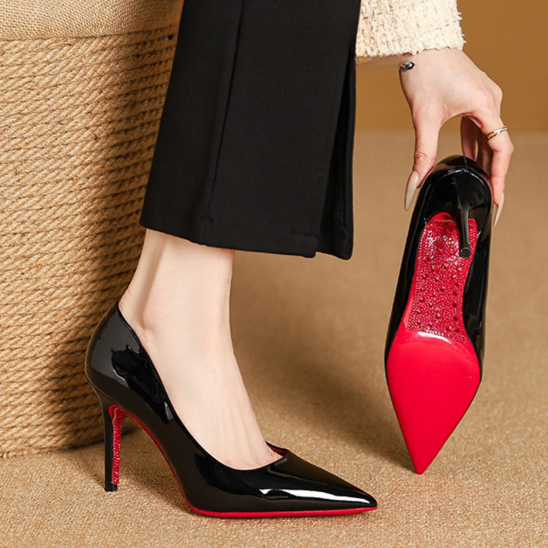 Black Party Heel with rhinestone studded sole 