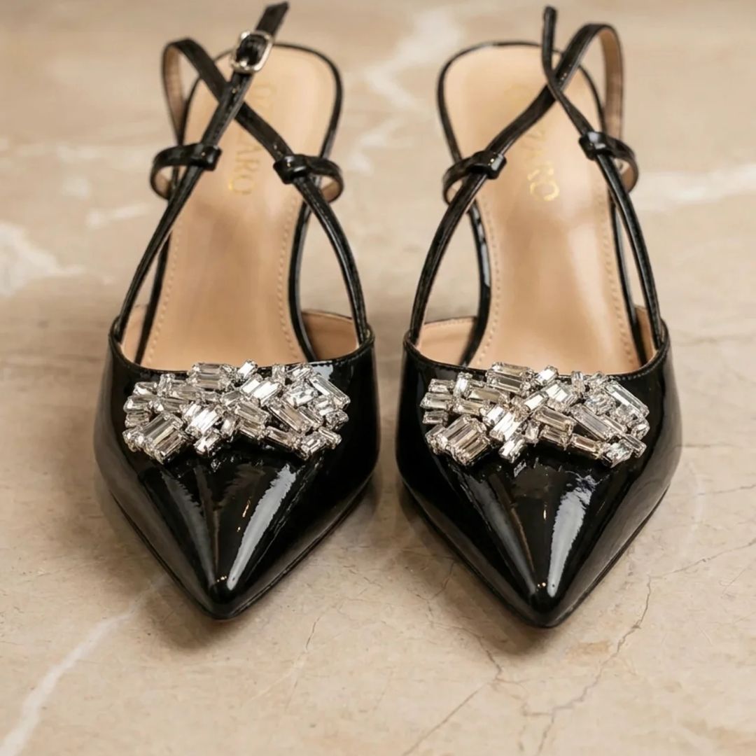 Ozzaro Midnight Facet – black faceted party heel for cocktail events