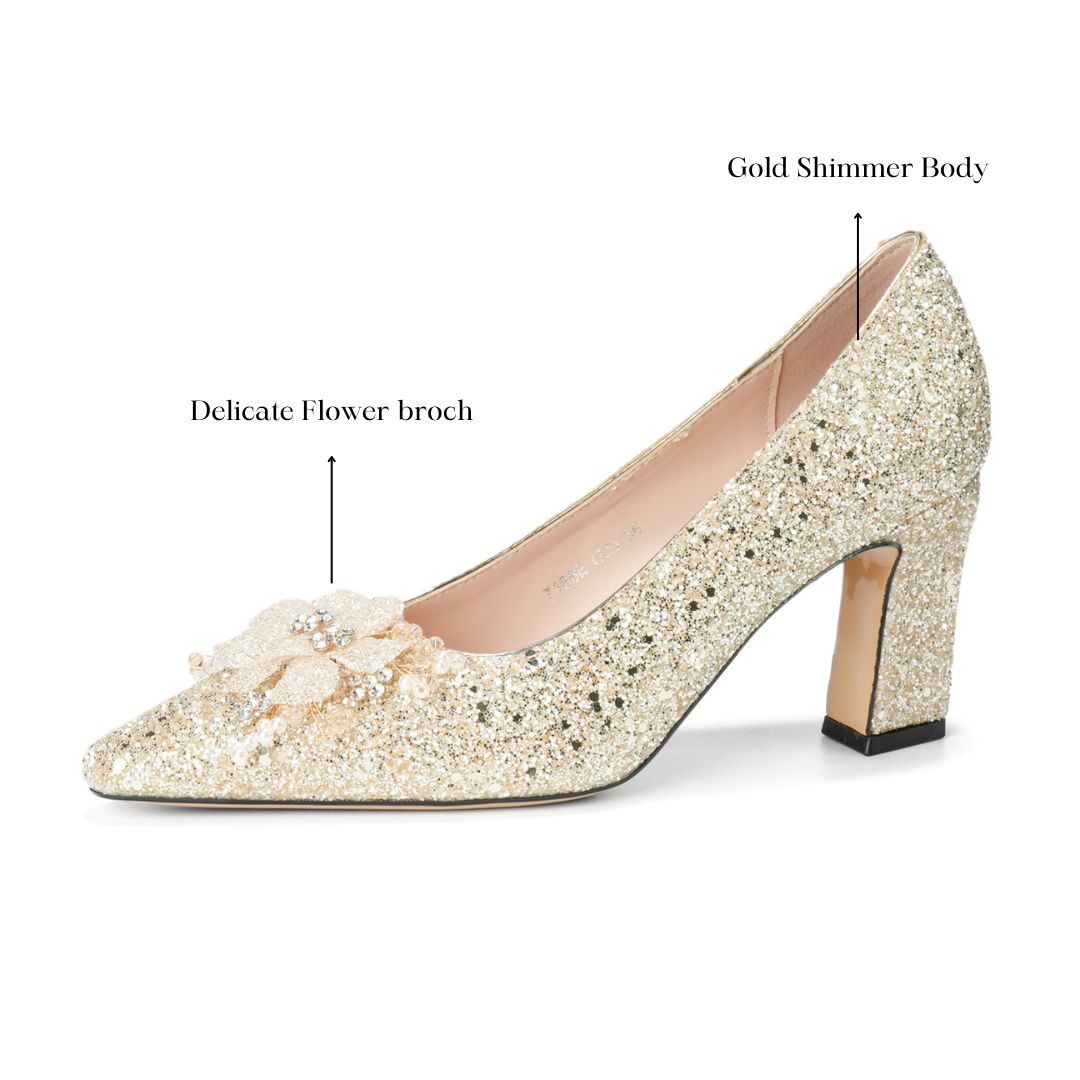 Gulshan Glow — Champagne Gold Block Heels | Ozzaro