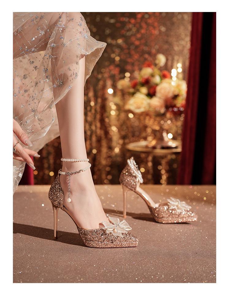 Gilded Pearl Bows Heels