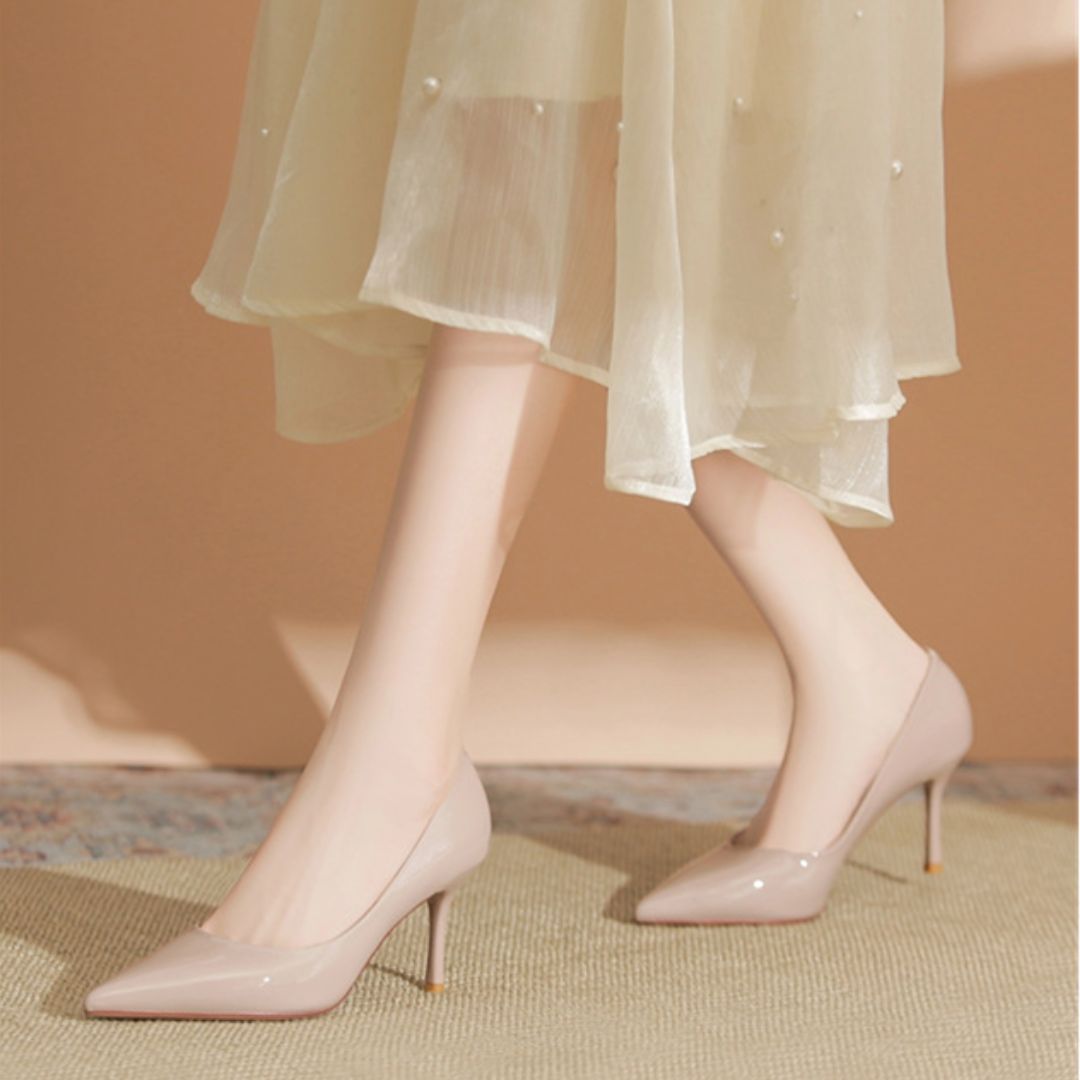 Bindaas nude glossy pointed-toe stiletto heels - front view