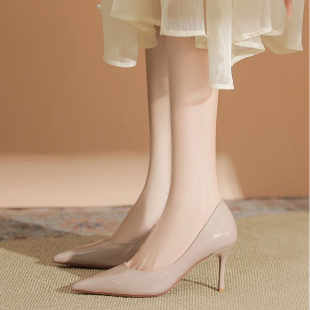 Bindaas nude glossy stiletto heels - side profile