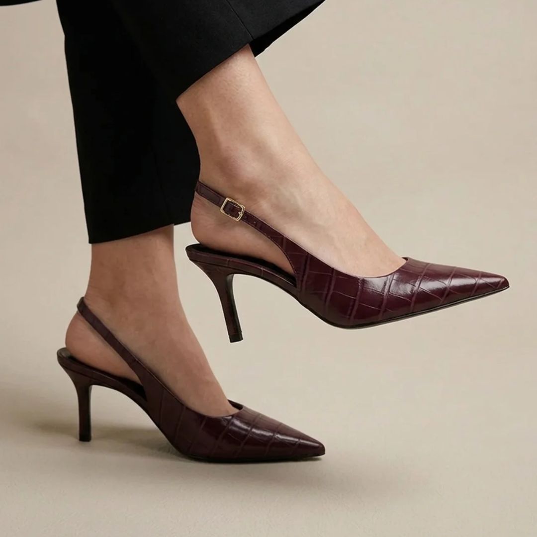 Textured Shine - Maroon Textured Office Heel