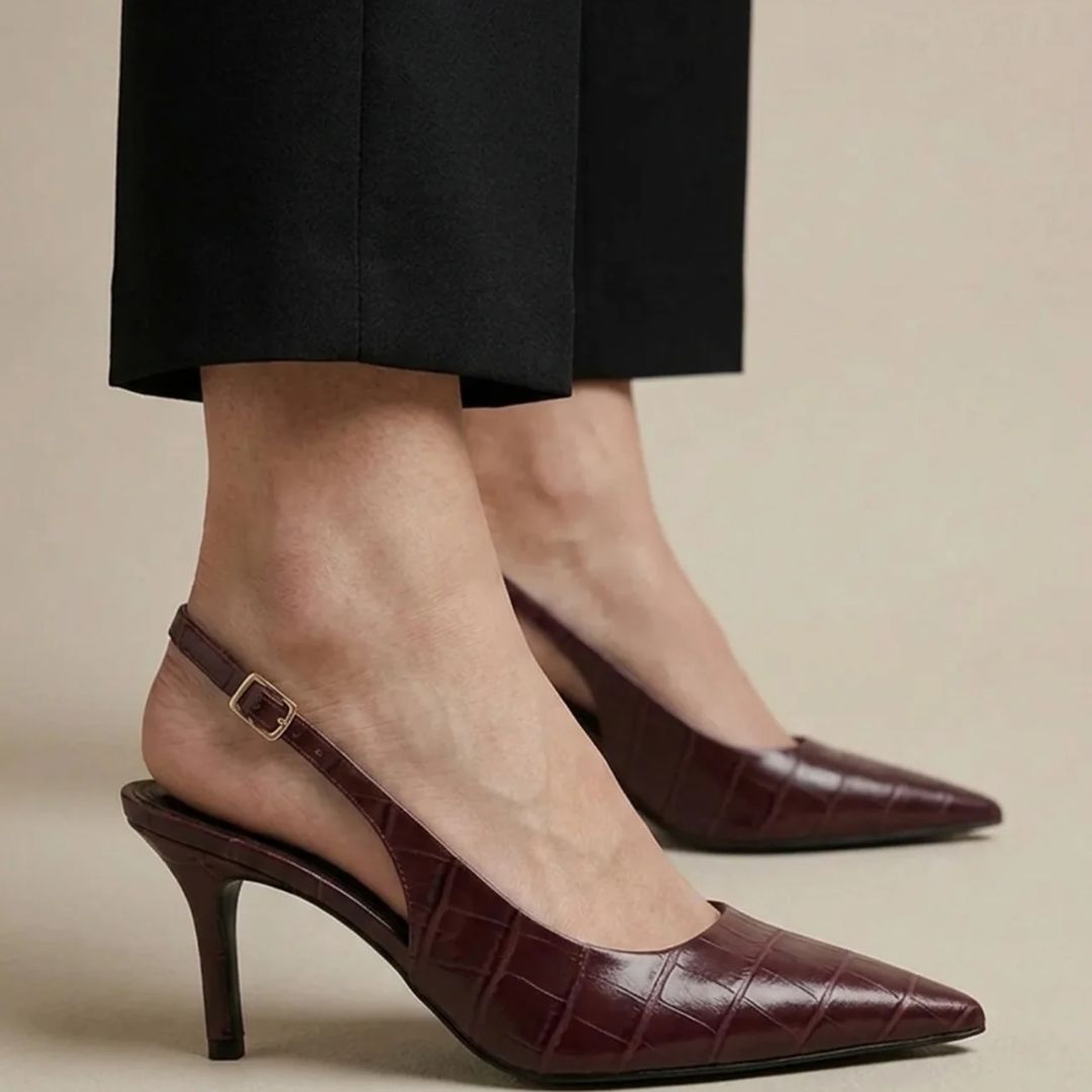 Textured Shine - Maroon Textured Office Heel