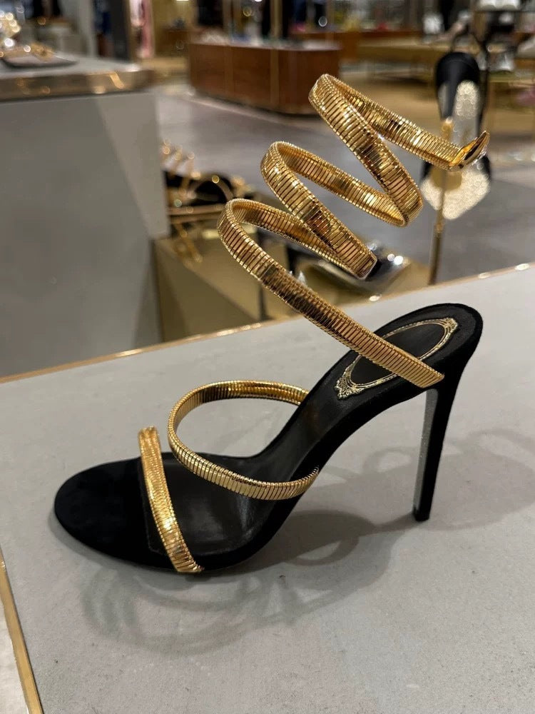 Snake Coil High Heels (Black & Gold)