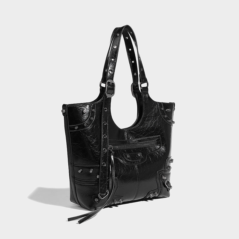 Dark vintage locomotive rivet tote bag