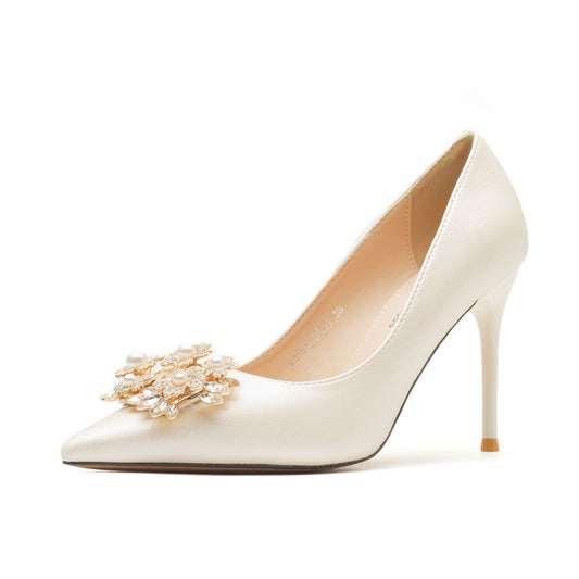 Alia Square Buckle High Heels (Off White)