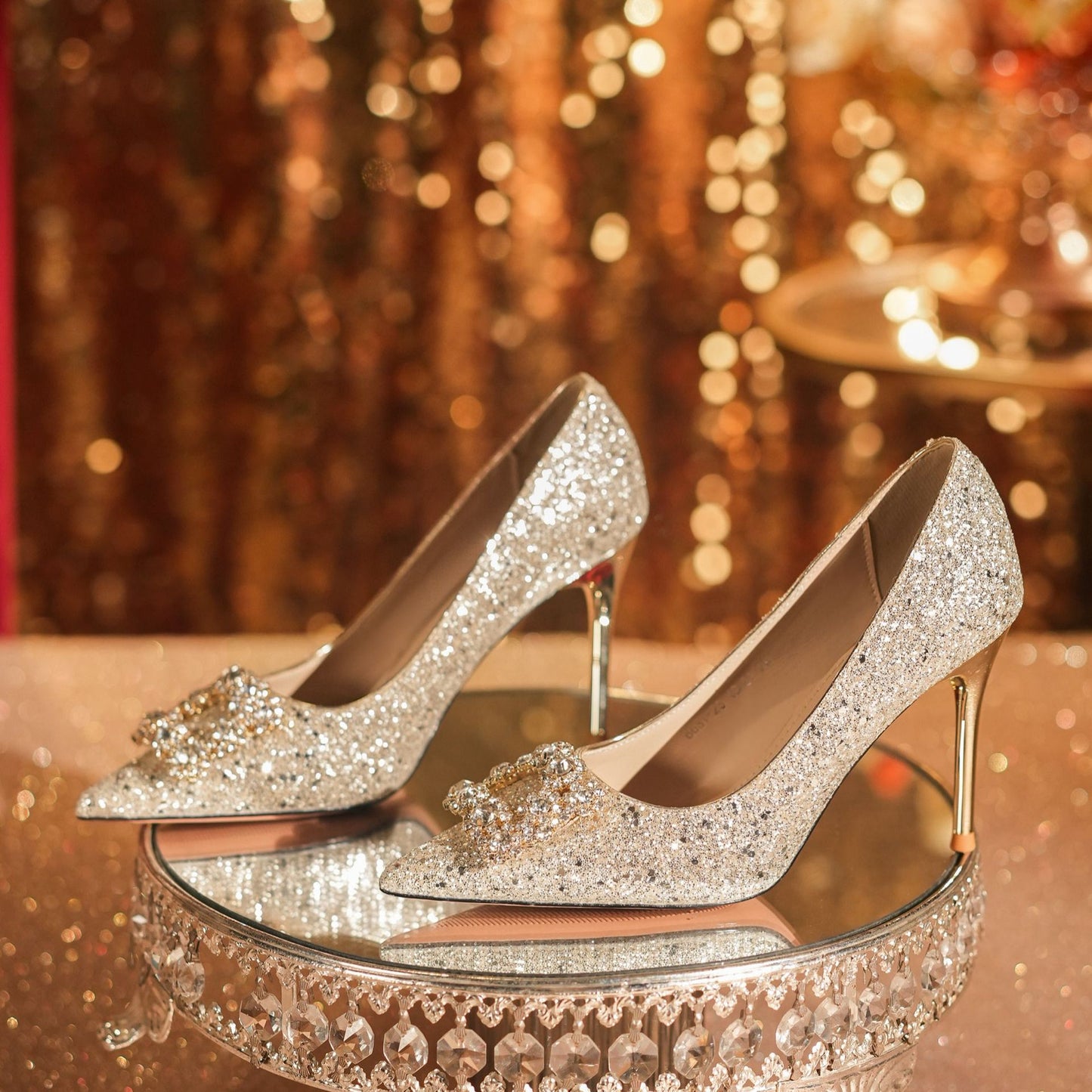 Buckle Glitter Heels