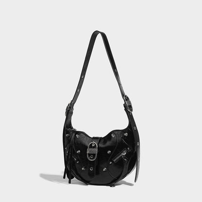 Black Crescent Baguette Bag