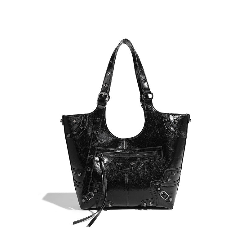 Dark vintage locomotive rivet tote bag