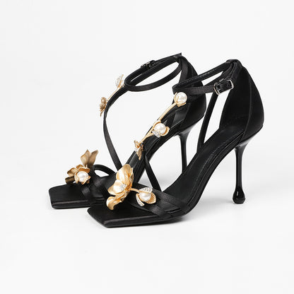 Golden Flower High Heels