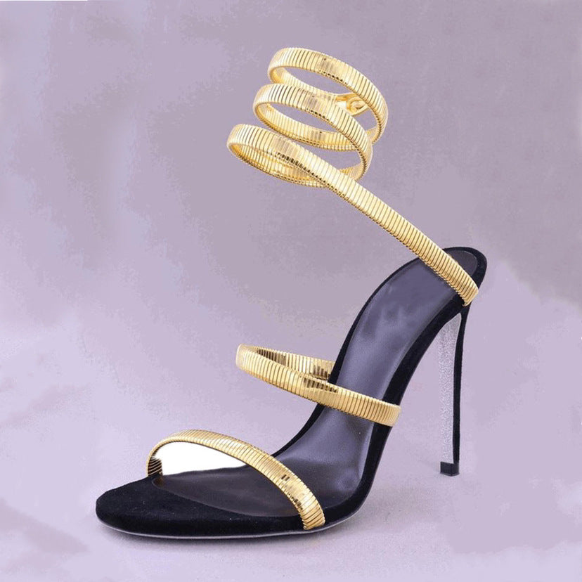 Snake Coil High Heels (Black & Gold)