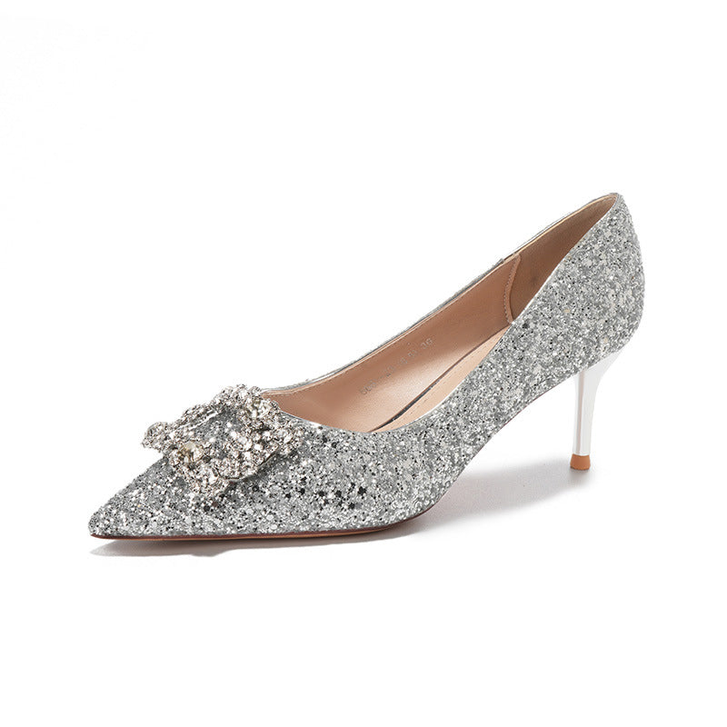 Buckle Glitter Heels(Silver)