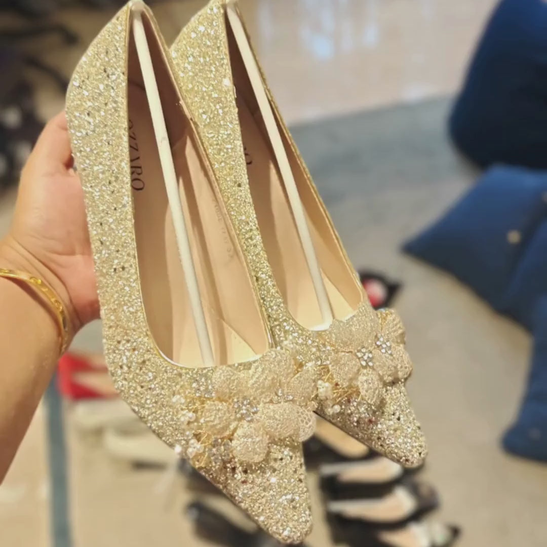 Gulshan Glow — Champagne Gold Block Heels | Ozzaro
