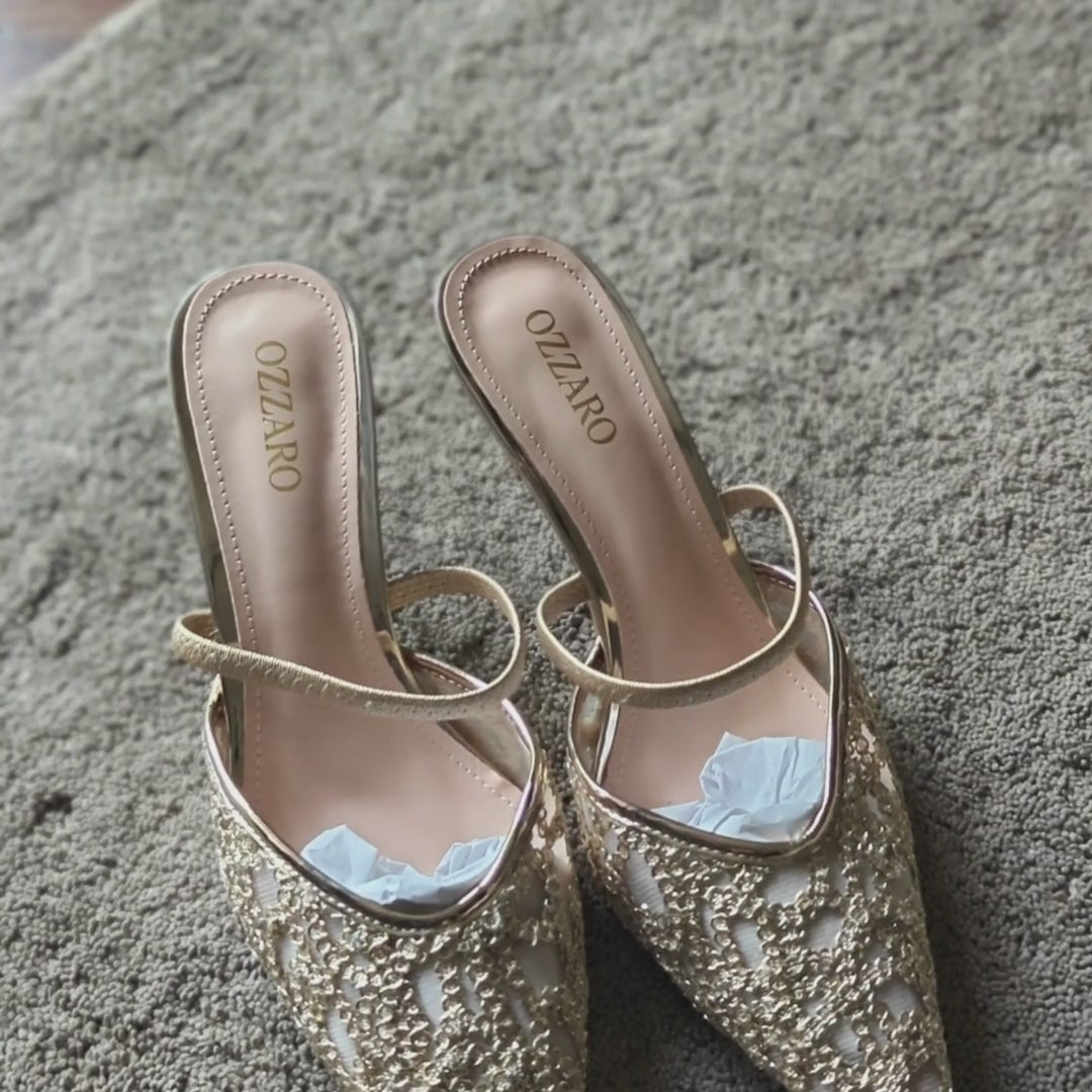 Champagne Mesh — Evening & Day Wear Heels | Ozzaro