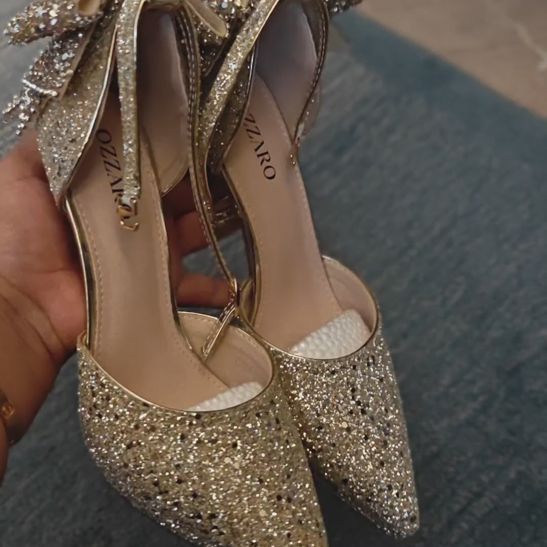 Zeenat Glow - Gold Shimmer Bridal heel | Ozzaro