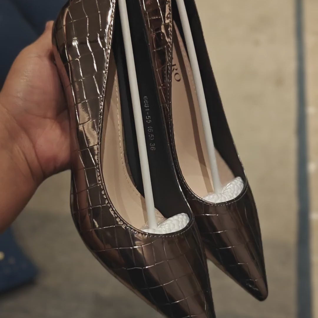 Bronze Nights — Metallic Bronze Block Heel | Ozzaro