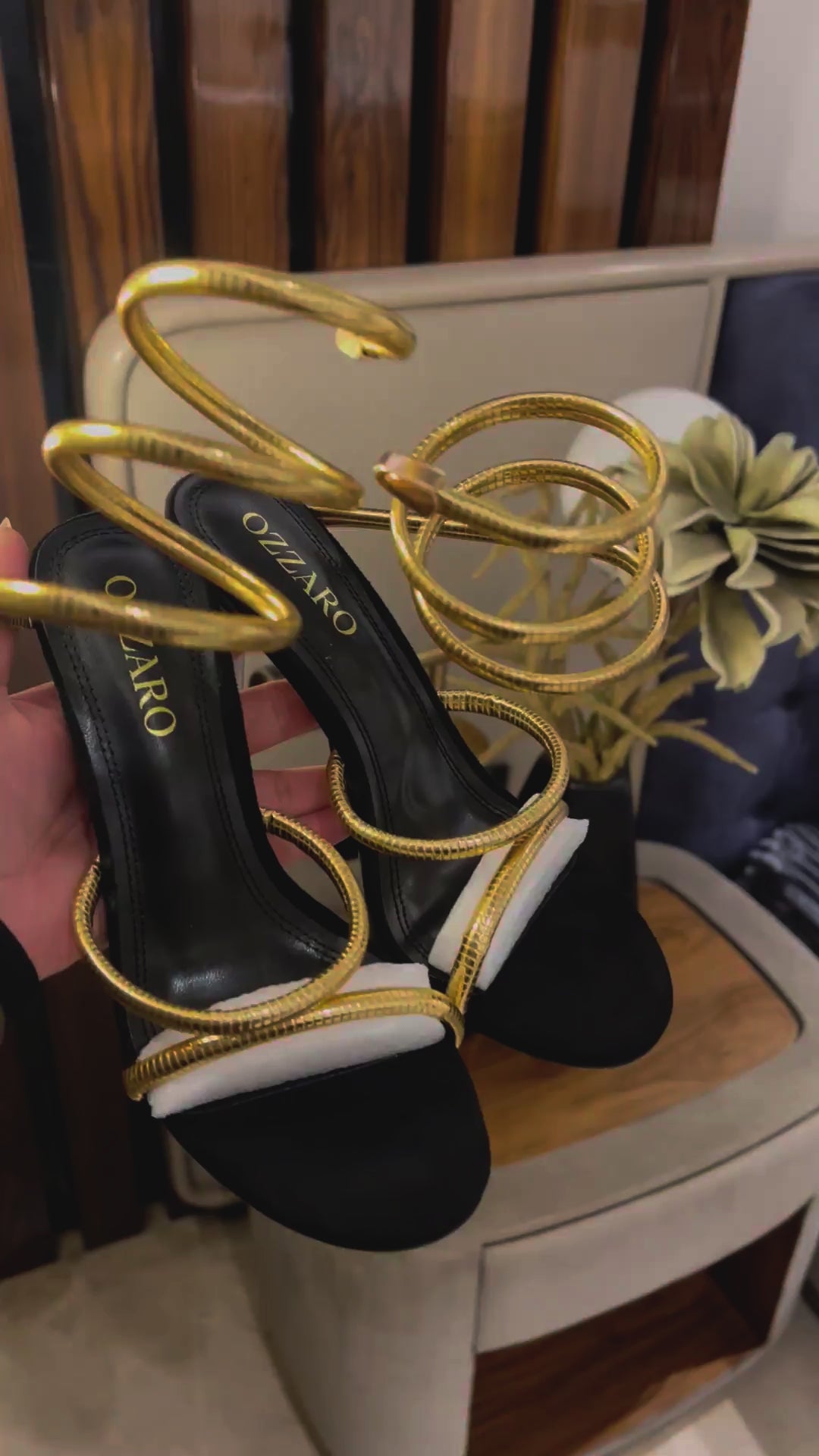 Snake Coil High Heels (Black & Gold)