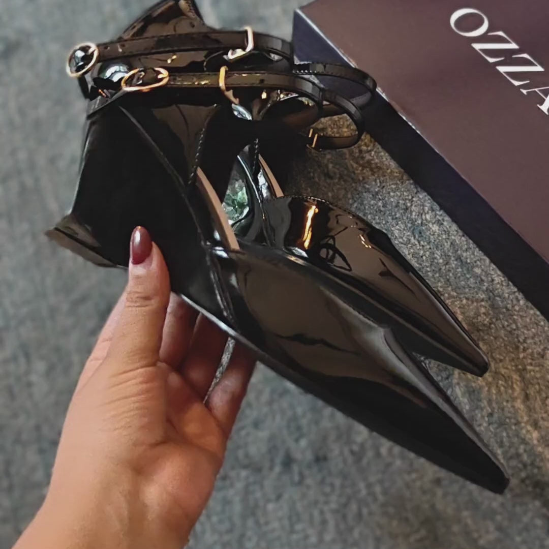 Vectora Strap — Black Wedge Office & Casual Heels | Ozzaro