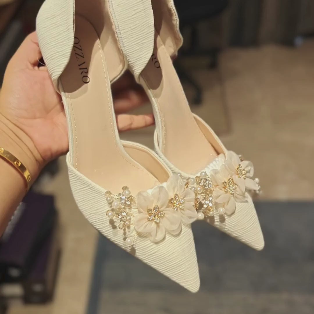Komal Phool — White Bridal Embelished Heel | Ozzaro